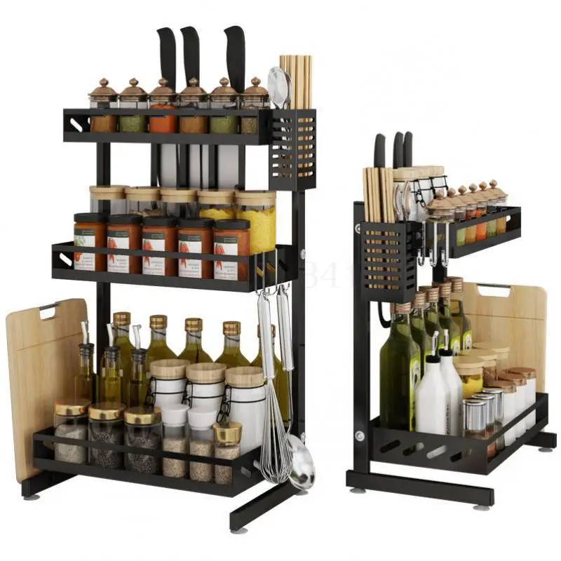 Stainless Steel Kitchen Shelf, Condiment Shelf, Table Top, Black Multi layer Products, Household