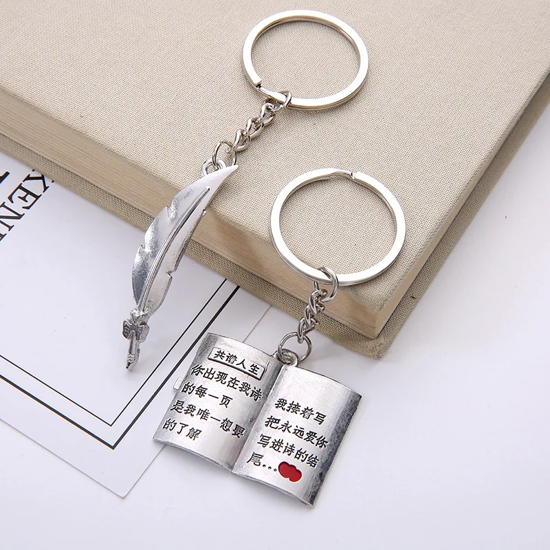 

Compose Life Oath Feather plus Book Couples Keychain Manufacturers Direct Selling Wedding Gift