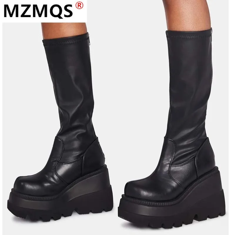 2020 New Ladies High Platform Boots Fashion Zip High Heels Boots Women Wedges Shoes Woman Casual Boots Heels Plus Size 35 43 Mid Calf Boots Aliexpress