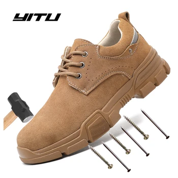 

YITU Lightweight Breathable Men Safety Shoes Steel Toe Work Shoes For Men Anti-smashing Construction Sneaker With Reflective
