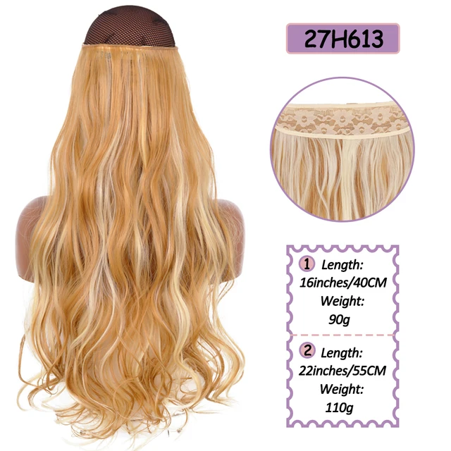 Synthetic No Clip Halo Hidden Hair Extension Ombre Artificial Natural Fake False Long Short Straight Hairpiece Blonde For Women 27H613