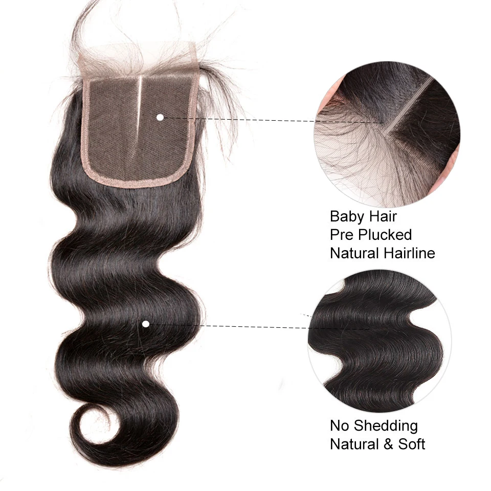 Megalook индийская волна тела с кружевной застежкой 3 шт пучки волос Remy с закрытием
