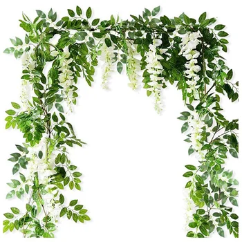 

4PCS Artificial Flower Silk Wisteria Fake Vine Plant Garden Outdoor Wall Green Party Wedding Arch Decoration