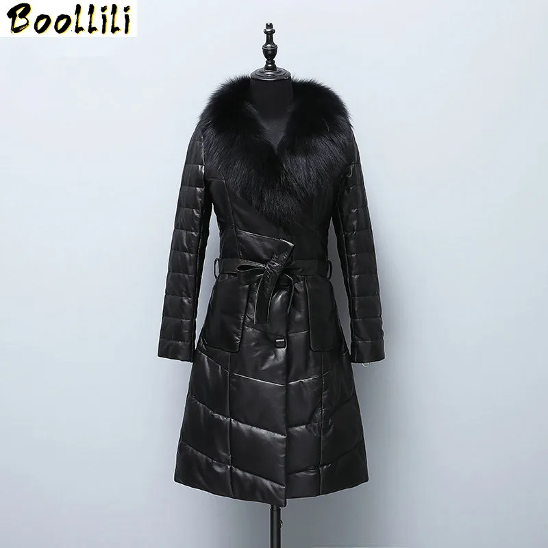 

Boollili 100% Real Sheepskin Coat Female Fox Fur Collar Korean Down Jackets Winter Jacket Women Genuine Leather Jacket 6xl