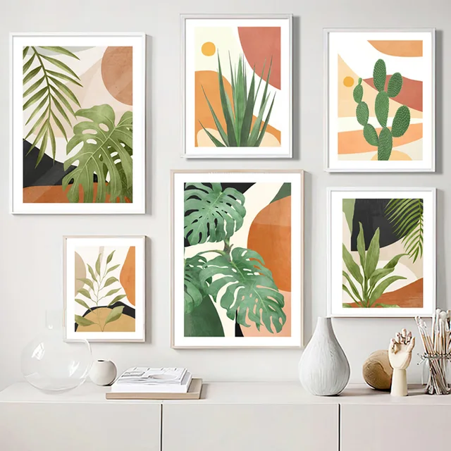 Boho Cactus Monstera Palm Leaf Abstract Wall Art Canvas Painting Nordic Posters And Prints Wall Pictures For Living Room Decor 2