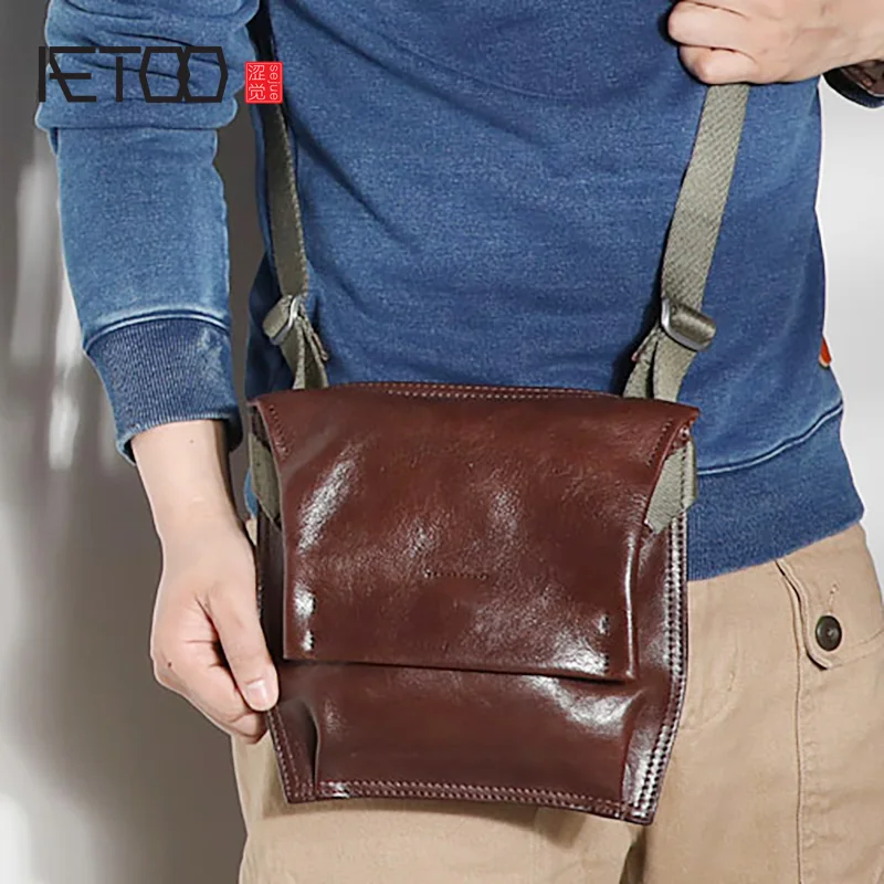 AETOO ручной работы ретро верхний слой cowleather Мужская скошенная сумка кожаная