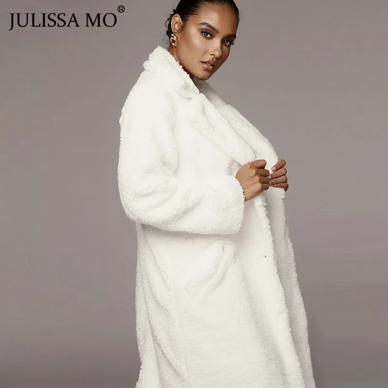 Julissa mo розовая искусственная овечья шерсть зимнее толстое теплое пальто женское длинное пальто с отложным воротником женская уличная куртка пальто