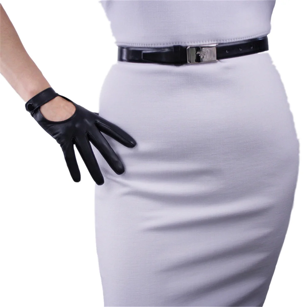 

Women'S Touch Screen Leather Gloves Pure Sheepskin Hand Back Brown Short Driving Gloves TBLB01