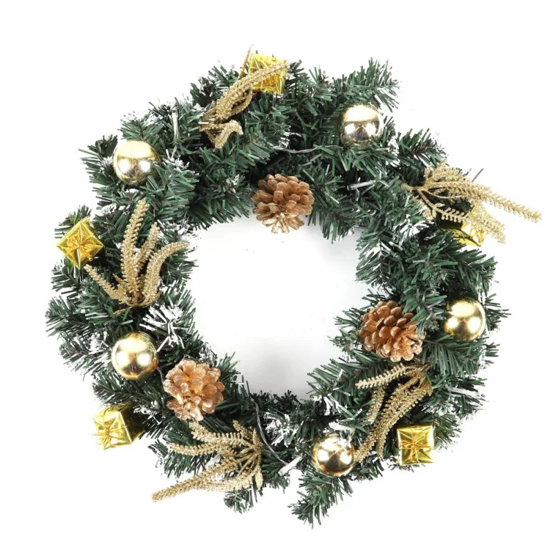 Рождественский светящийся венок, искусственные сосновые шишки, ягоды, цветы, гирлянда, Рождественская елка, висячие украшения, украшение - Цвет: Золотой