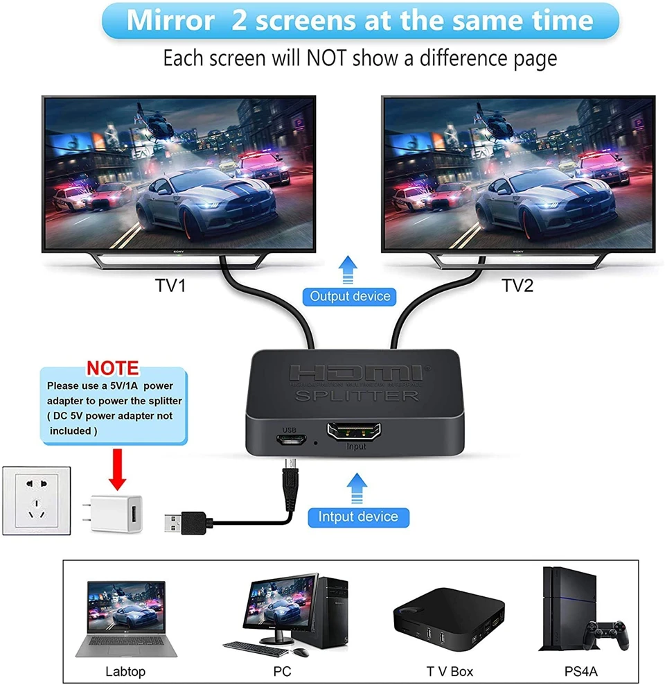 2022 Best 4K HDMI Splitter 1x2 HDMI 2.0 Splitter 1 in 2 out HDMI Amplifier Switch HDR HDMI2.0 Splitter for PS4 Apple TV XBox PS5 usb data transfer cable