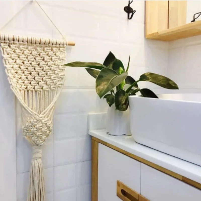 

Scandinavian Style Wall Hanging Art Cotton Rope Cord Woven Tapestry Home Decor For The Living Room Kitchen Bedroom Or Apartment