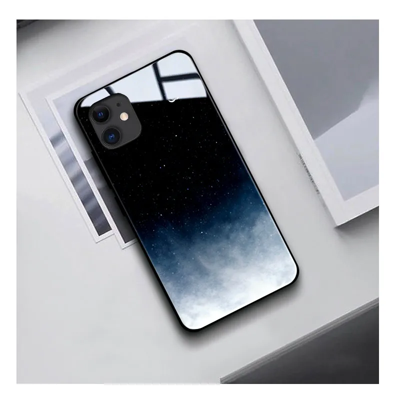 Чехол для телефона для iPhone 11 Pro Max, силиконовый чехол из закаленного стекла с рисунком звездного неба и небулы