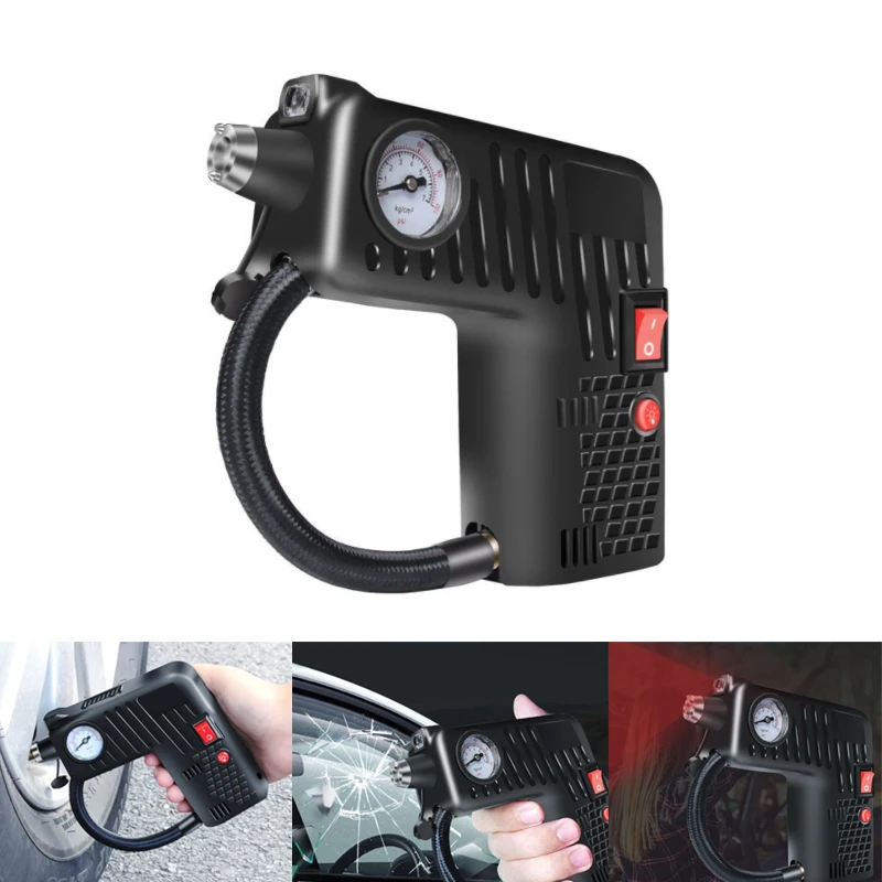 

DC 12V Electric Portable Air Compressor Pump Safety Hammer Pressure Measurer 100 PSI Tyre Pressure Monitor Car Motor Bicycle