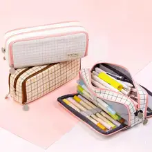 

Wear Resistant Useful Multi Compartments Canvas Pencil Bag Canvas Stationery Box Zipper Closure for School