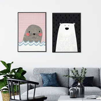 

Cartoon Bear Poster Seals Wall Art Nature Kids Canvas Painting Wall Art Pictures For Living Baby Room Modern Decorative Prins