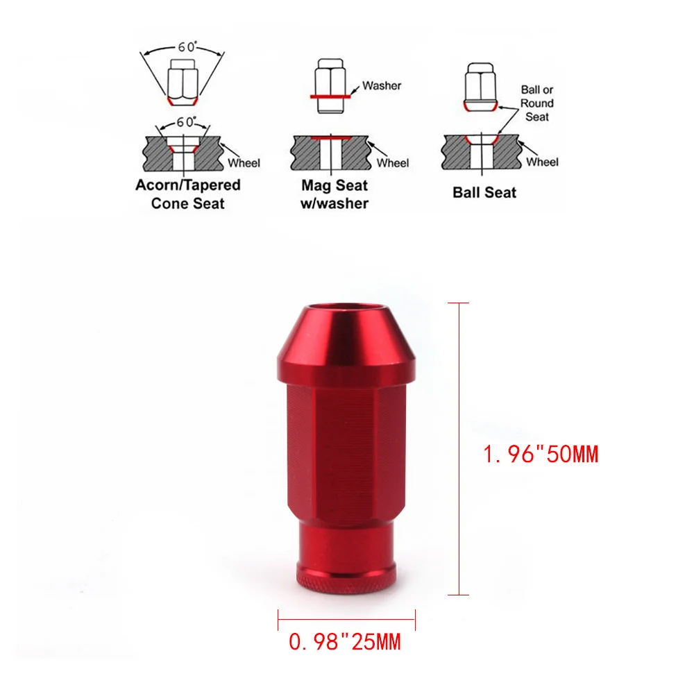 RASTP 20Pcs D1 Spe Performance Racing Wheel Lug Nuts Screw M12x1.5/1.25 Length 50mm Aluminum Universal RS-LN007