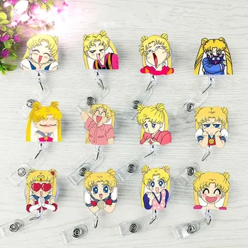 

New Arrival 1 Piece High Quality Acrylic Retractable Nurse Badge Reel Cartoon Pretty Girls Series Students ID Card Badge Holder
