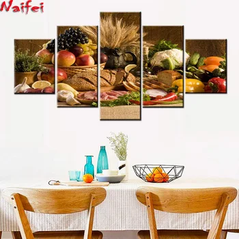 

5D DIY Diamond Painting food picture Full Square/round Diamond Embroidery Mosaic 5 piece Restaurant kitchen decoration mural Art