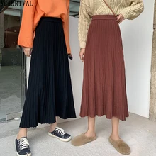 Осенне-зимние трикотажные миди юбки женские с высокой талией модные тонкие однотонные теплые повседневная юбка средней длины корейские женские Saias