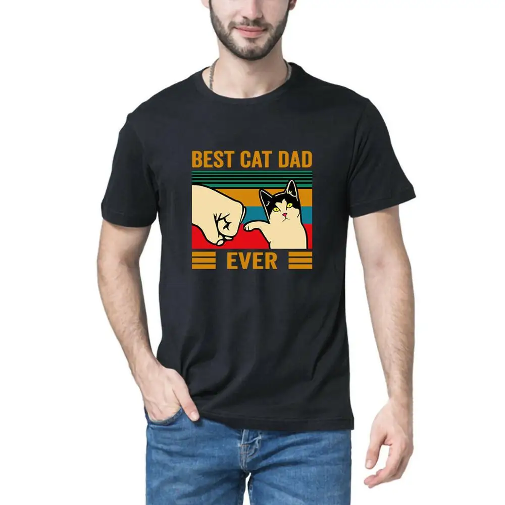 100% cotton Best Cat Dad Ever Vintage Men's T-Shirt Father's Day Gift Tee Pet Lover Shirt European and American style Mens | Мужская