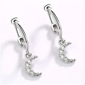 Moon(2pcs) 925 стерлингового серебра женские серьги Moon Star Асимметричные Эффектные серьги, ювелирные изделия корейские Brinco CZ камни SE749 - Окраска металла: Moon(2pcs)