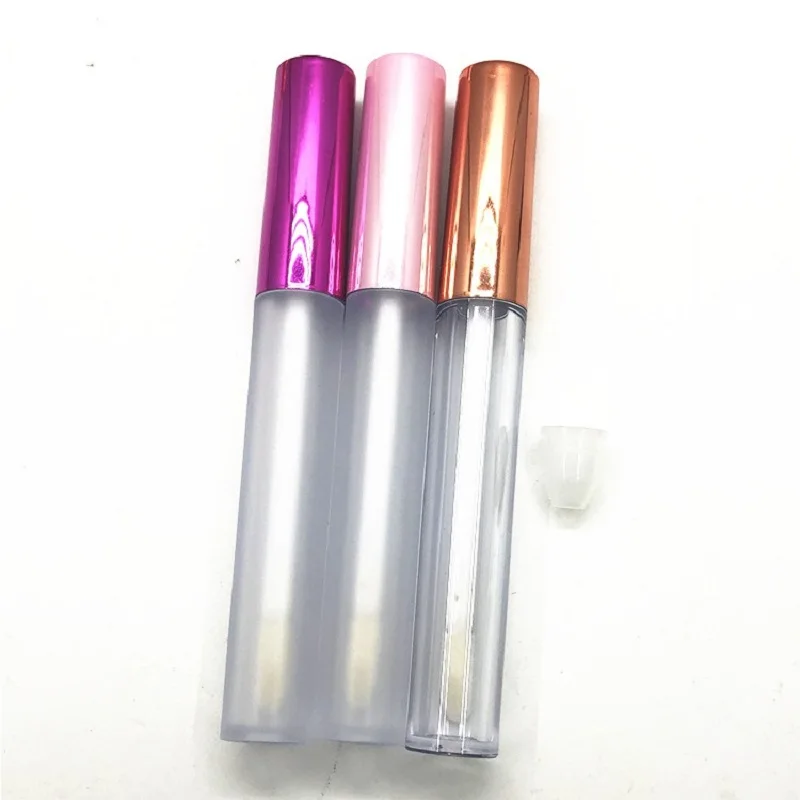 

2.5ML Round Lip Gloss Tube Frosted Clear Empty Plastic Lip Gloss Bottle With Rose Gold Pink Lid Lipgloss Refillable Bottle 50pcs