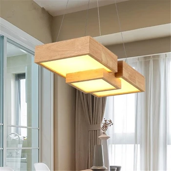 

Creative Wooden LED Pendent Lamps Japanese Modern Simple Rectangular Wood Lights For Living Room Dining Room Free Shipping