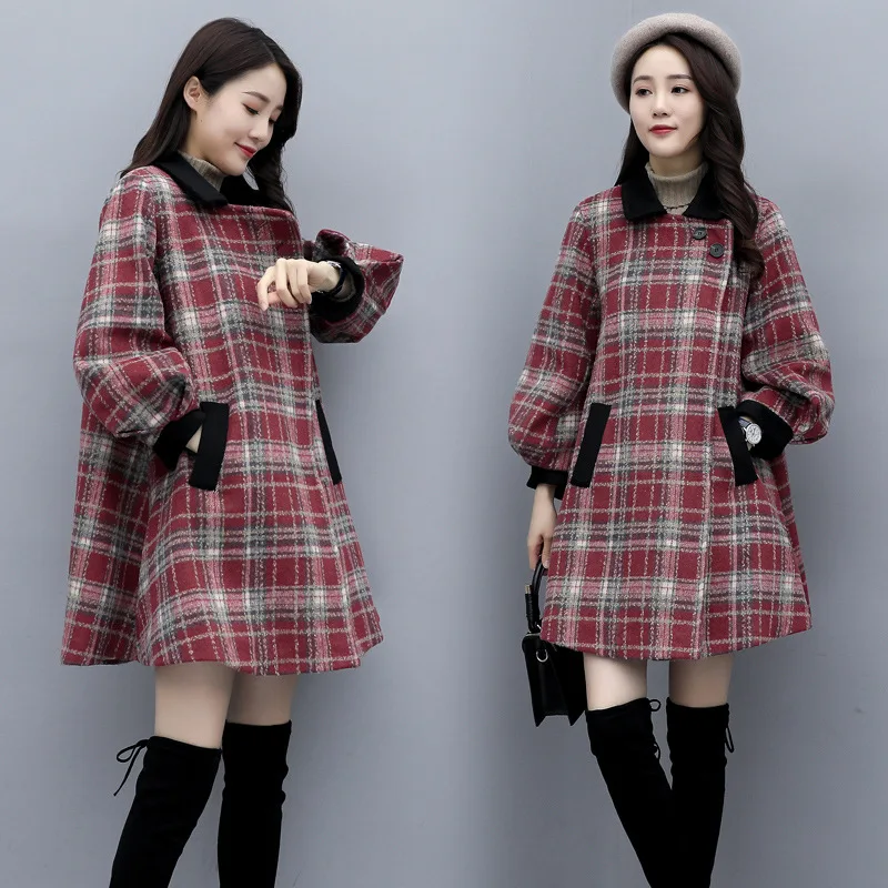 

Plaid Woolen Coat Women's Mid-length 2019 Autumn & Winter New Style Popular Cloak Thick Quilted Woolen Overcoat Fashion