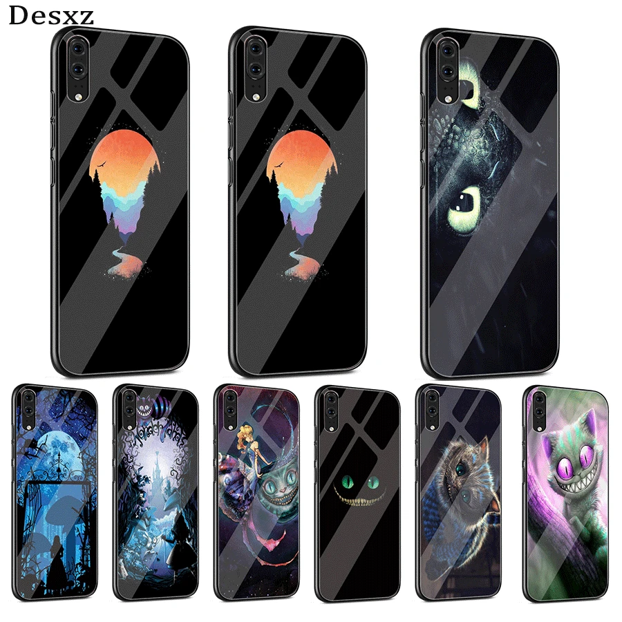 

Mobile Phone Case Glass for Huawei Mate Honor 8X 9 10 7A 20 P30 P20 P10 Lite Pro P Smart Cover Alice in Wonderland Cheshire Cat