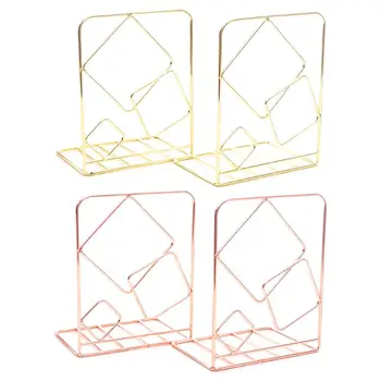 

2pcs Square Metal Desktop Bookends Book Ends Support Stand Holder Shelf Bookrack