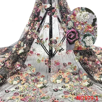 

Fashion Sequence Lace Fabric Nigerian French Tulle Laces Fabrics High Quality African Sequins Lace Fabric for Wedding NI1979-3