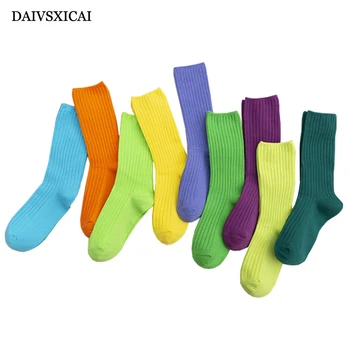 

3Pairs/lot=6Pieces Autumn Winter Long Tube Retro Woman Fashion Socks Solid Color Vertical Striped Socks Casual Ladies