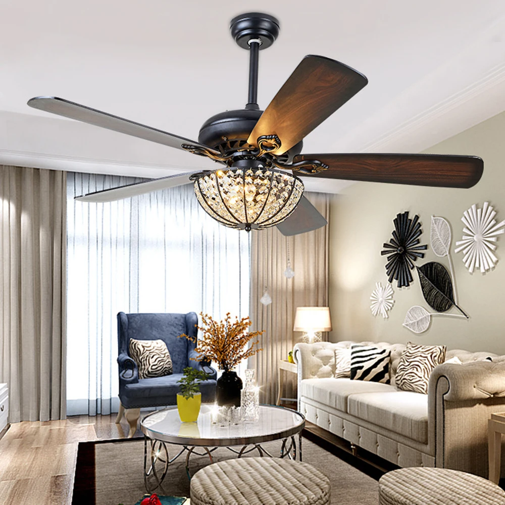 

52" inch Wood Ceiling Fan Lamp with Light 110v Remote Control Retro 5 Light Fixture Lamp fans Home Indoor Low-Profile 5 Blades