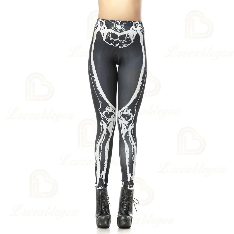 Fashion 3D Halloween Skull Digital Print Leggings Women Pants Fitness Stretch Leggings
