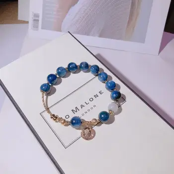 

Natural 10mm Kyanite & Moonstone with 14k Gold Accessories Simple with Small Fresh Style