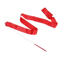 Dance Ribbon Rhythmic Gymnastics Streamer Rod Baton Twirling Party Chinese New Year- Red