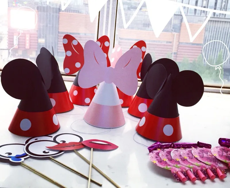 6 шт Микки Минни Маус вечерние бумажные шляпы с героями мультфильмов дети день рождения украшения детский душ сувениры для гостей праздника детские подарки