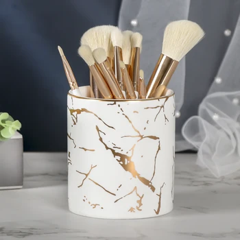 

Ceramic Jar Decoration Container Nordic Ins Marble Pattern Pen Holder Cosmetic Brush Storage Box Makeup Brush Holder Home Table