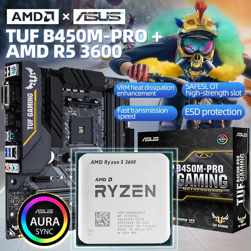 Новый процессор AMD Ryzen 5 3600 R5 + Asus TUF B450M PRO игровая материнская плата Socket AM4 DDR4