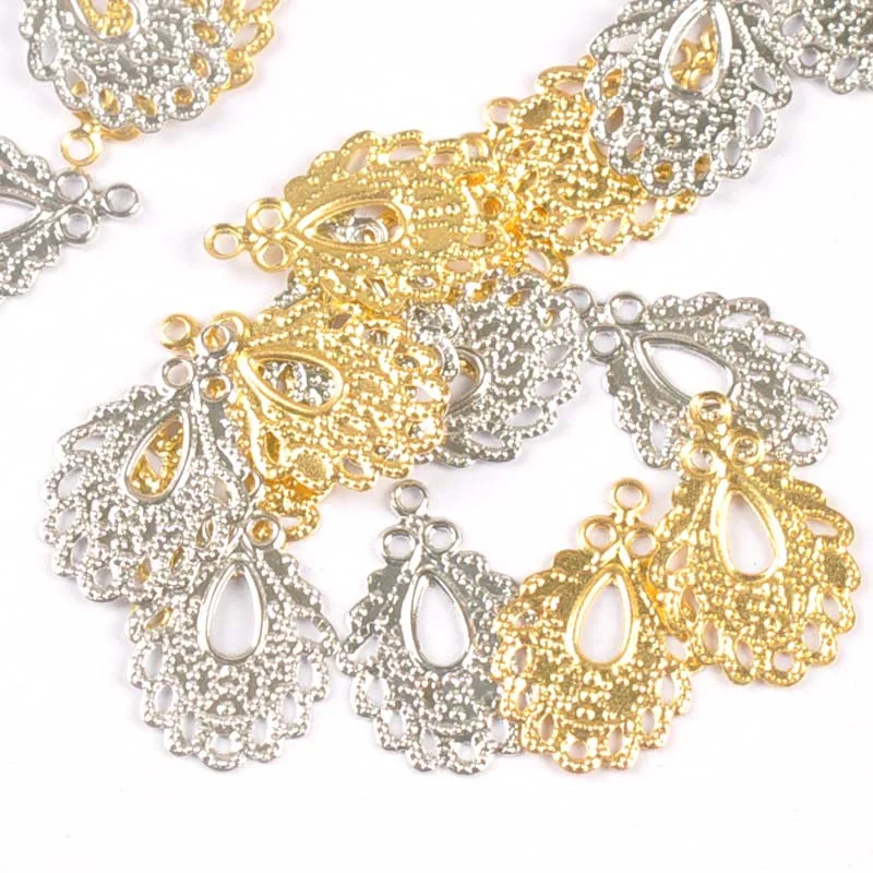 Metal Crafts Embellishments 19x12.5mm Gold/Silver Antique Filigree Wraps Flower Connectors for Jewelry Findings Making Scrapbooking Metal Crafts