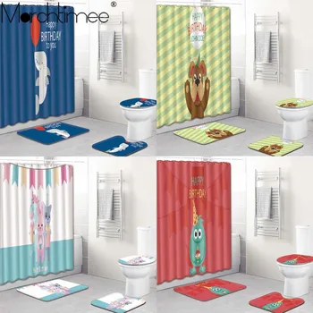

Vintage Style Shower Curtain Towel Bookshelf Bear Rabbit Bathroom Shower Curtains Fabric Waterproof Polyester Bath Curtain Mat