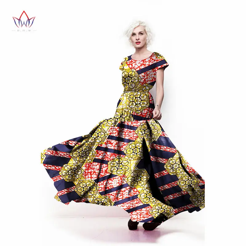 

2020 Summer Dress Short Sleeve Traditional Ankara African Dresses O-neck Africa Wax Dashiki Long Dress Big Size For Women WY876