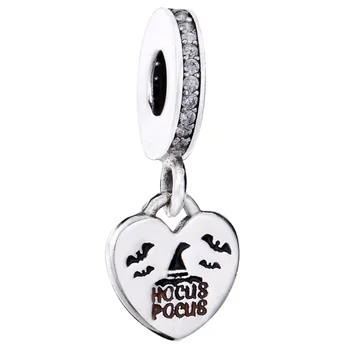 

New 925 Sterling Silver Bead Charm Love Heart Hocus Pocus Halloween Smile Pendant Beads Fit Bracelet Diy Jewelry