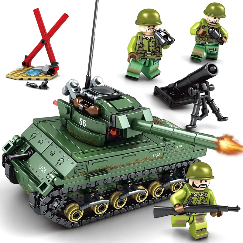 

Children Assembled Military Series Sherman M4 Tank Figure Small Figurine Small Particles Assembled Building Blocks Educational T