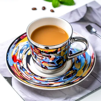 

Ins in vogue Mirror Reflection Cup Coffee mug Picassoo Ceramic Coffee Cup and Saucer Set art cup Abstract afternoon tea cup
