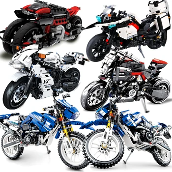 

Motorcycle Compatible Lepining Technic Moto Racing Motorbike City Vehicle Sets Off Road Model Building Blocks Kits Kids Toys