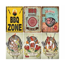 DAD'S BBQ ZONE Retro placa carteles de metal Pub cocina hogar parrilla decoración de pared vintage 20X30CM