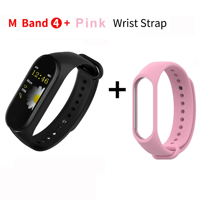 black pink M4 Smart Bracelet Waterproof Color Screen Smart Band Bluetooth Heart Rate Fitness Monitor Wristband Newest Smart Bracelet - Цвет: black pink
