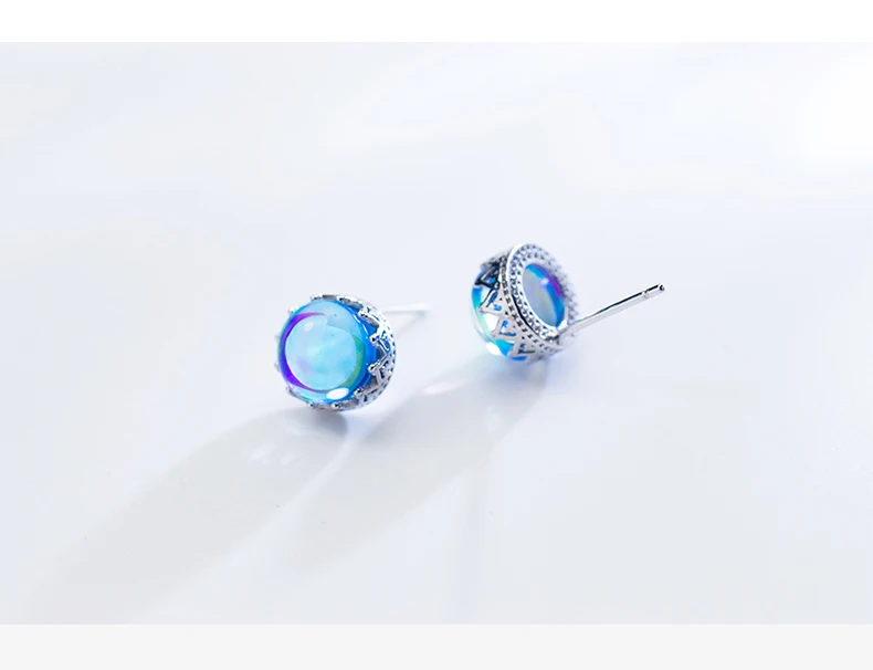 Modian Luxury Charm Blue Opal Crown Stud Earrings Fashion Elegant 925 Sterling Silver Crystal Jewelry For Women S925 Female Gift