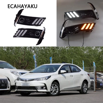 

ECAHAYAKU 1Set For Toyota Corolla 2017 DRL LED Daytime Running Light Daylight 12V Fog Light Cover With yellow Turn Signal light